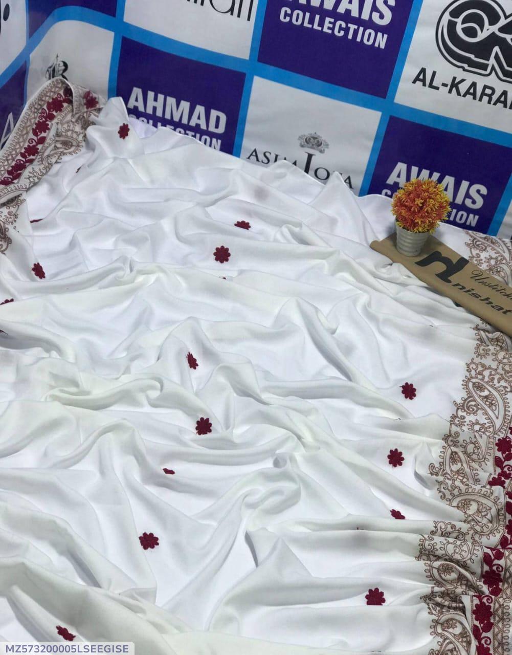 Women Swiss Lawn Shawl White Red Floral 2.5m Winter Formal