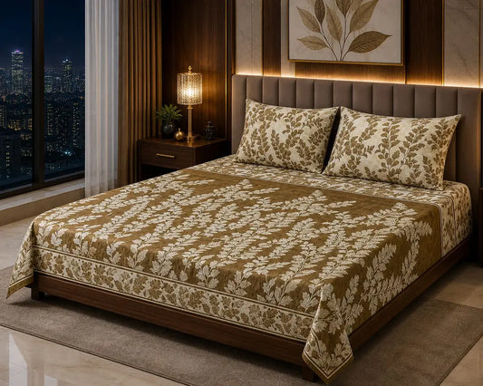 Stylish 3 Pcs Cotton Salonica Printed Double Bedsheet