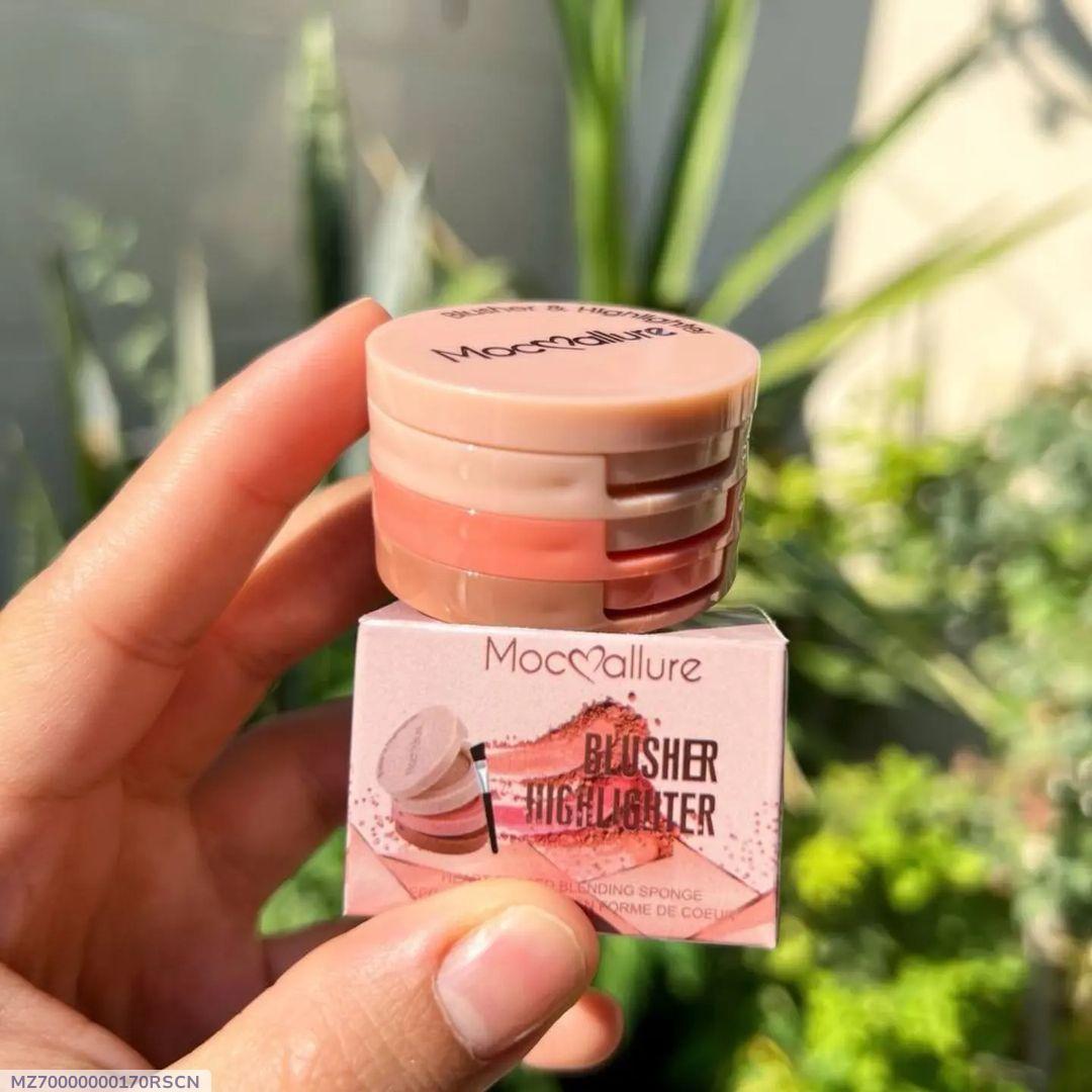 Glowy Blusher Highlighter Kit 2-in-1 Powder with Sponge