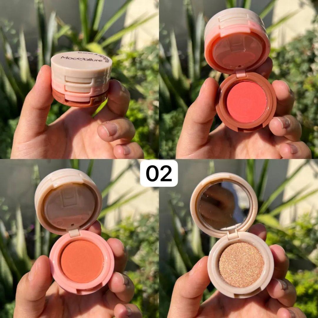 Glowy Blusher Highlighter Kit 2-in-1 Powder with Sponge