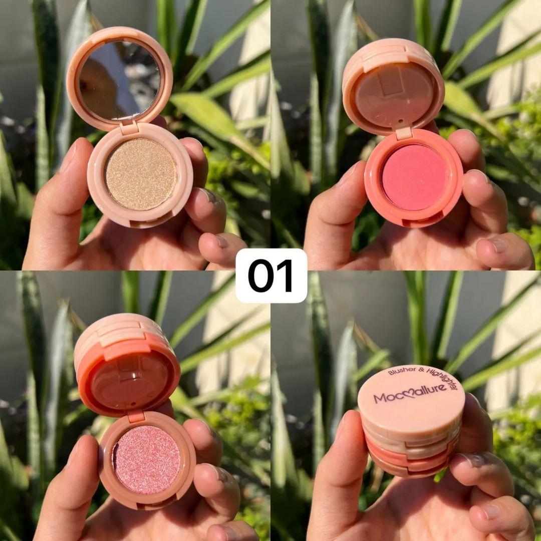 Glowy Blusher Highlighter Kit 2-in-1 Powder with Sponge