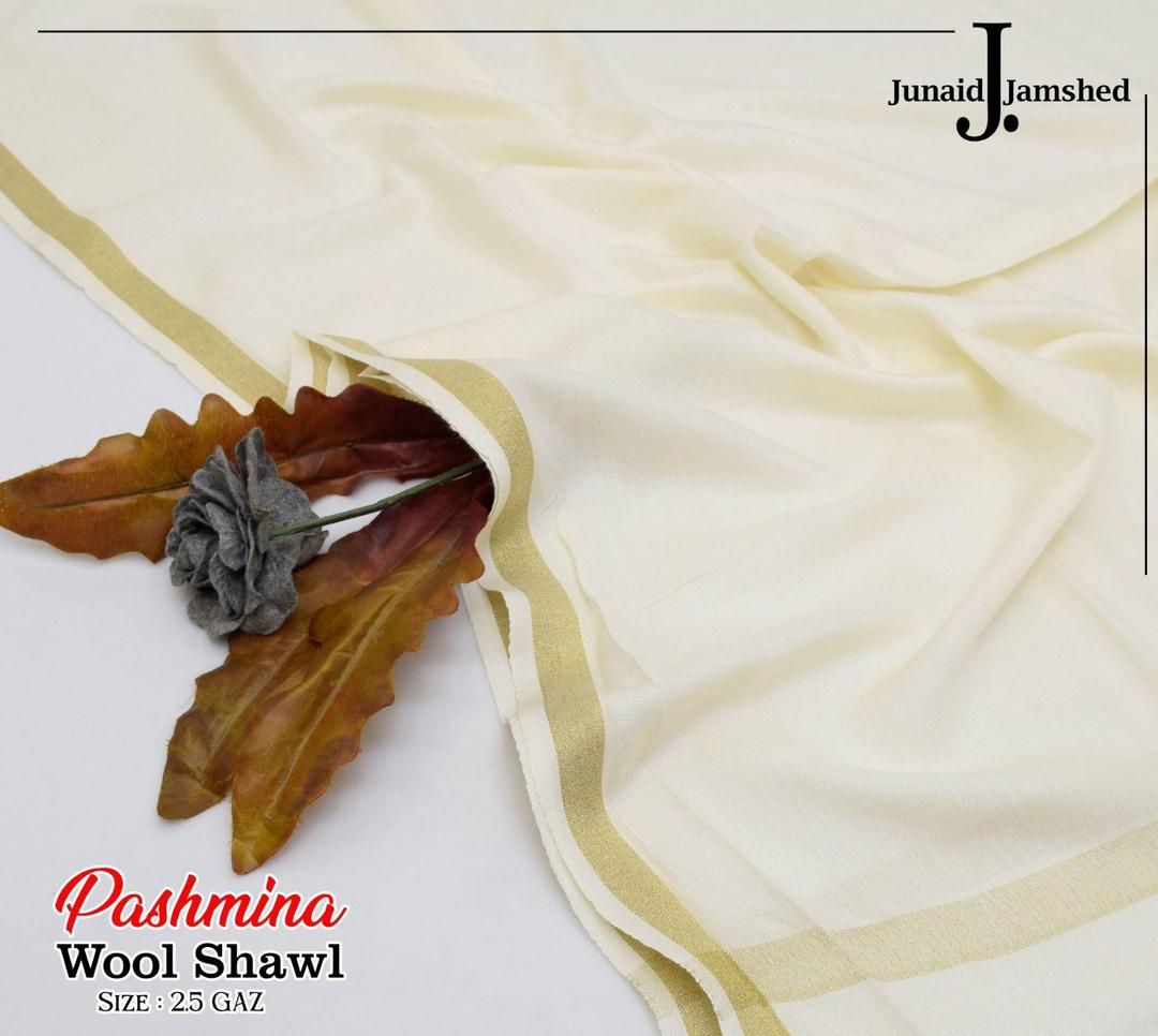 Off White Pashmina Wool Shawl with Golden Border