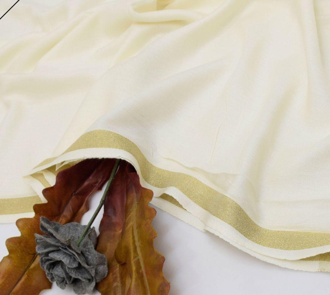 Off White Pashmina Wool Shawl with Golden Border