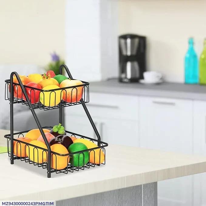 Black Metal Two-Tier Fruit Basket Kitchen Storage