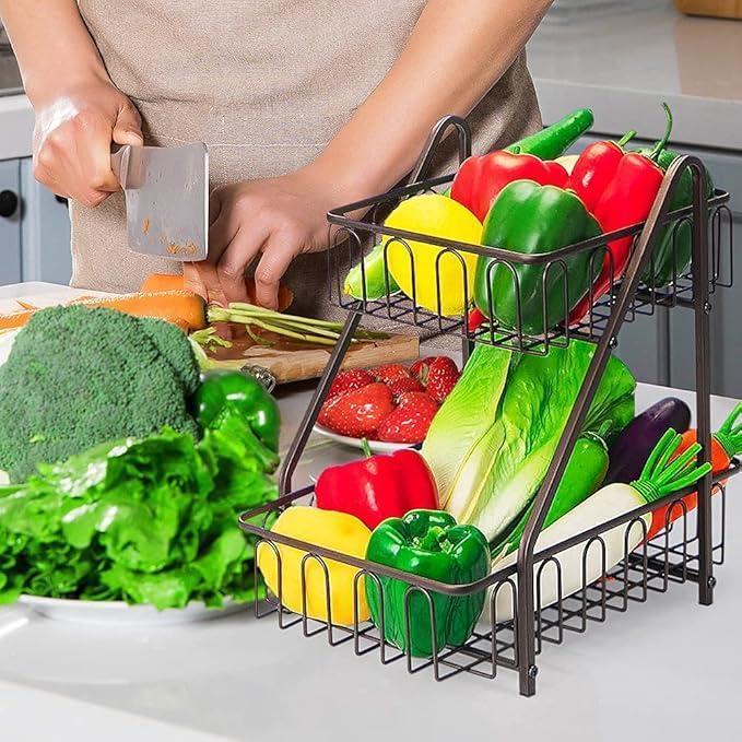 Black Metal Two-Tier Fruit Basket Kitchen Storage