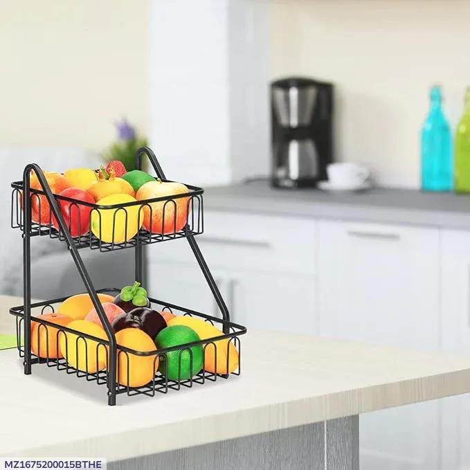 Black Metal Two-Tier Fruit Basket Kitchen Storage