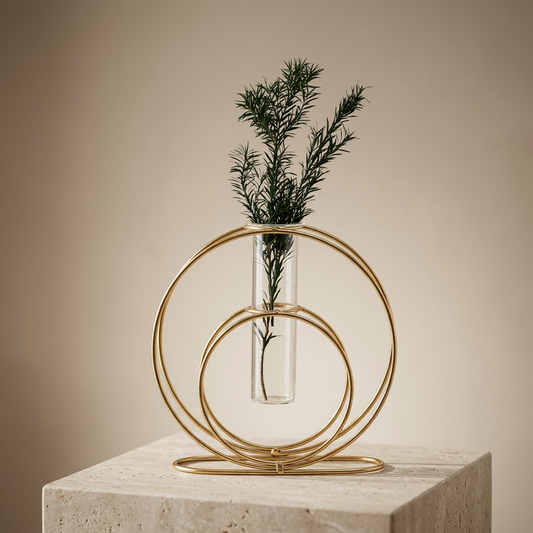 Golden Iron Glass Vase for Home Decor